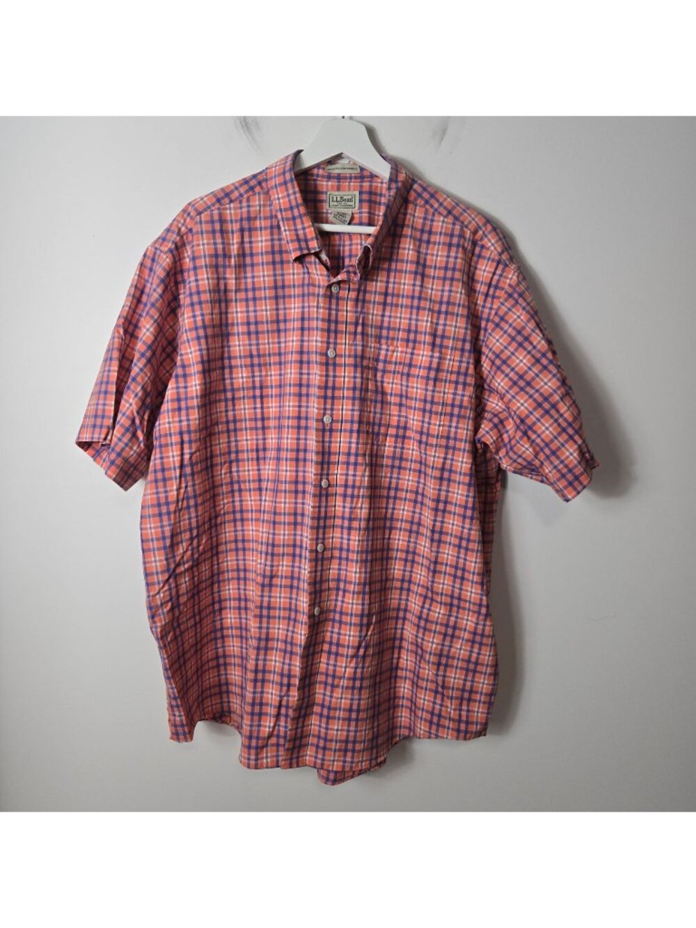 L.L. Bean Men's Size XL Wrinkle Stain Resistant Kennebunk Orange Plaid Shirt